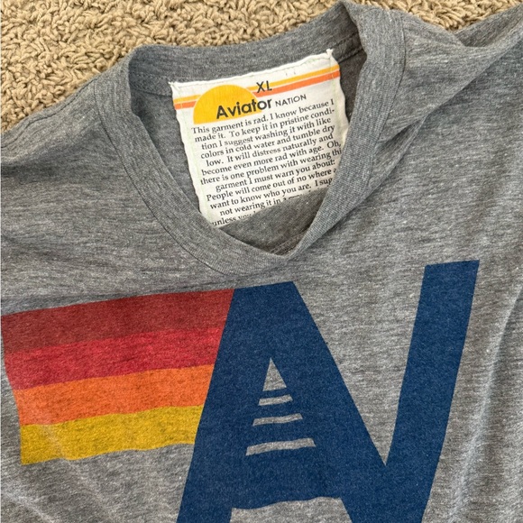 Aviator Nation Gray Tee with Multicolor Logo - Picture 2 of 2